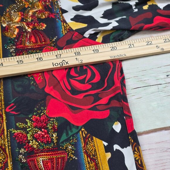 Barabas Mens Medium Button Shirt Multicolor Rose & Animal Print With Rhinestones - Picture 7 of 9